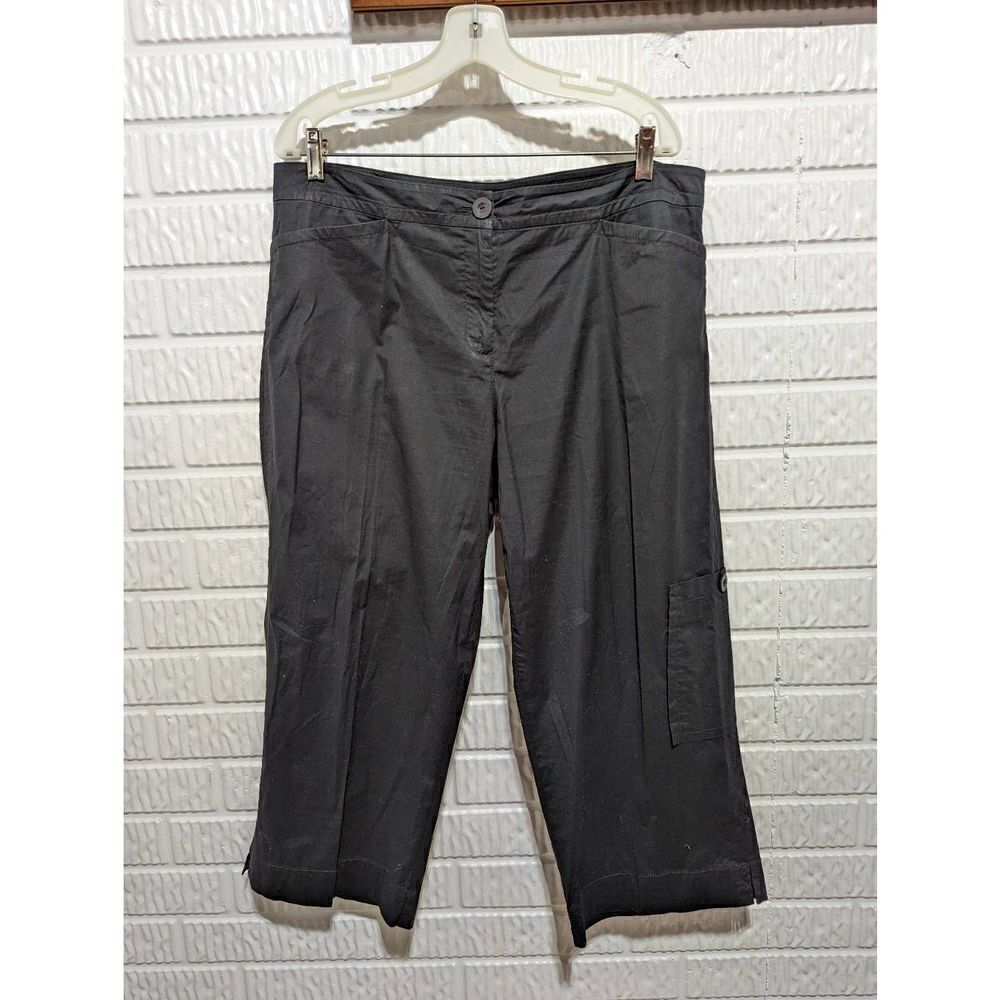 Eileen Fisher Women's Black Flat Front Cotton Wide Leg Crop Pants Large